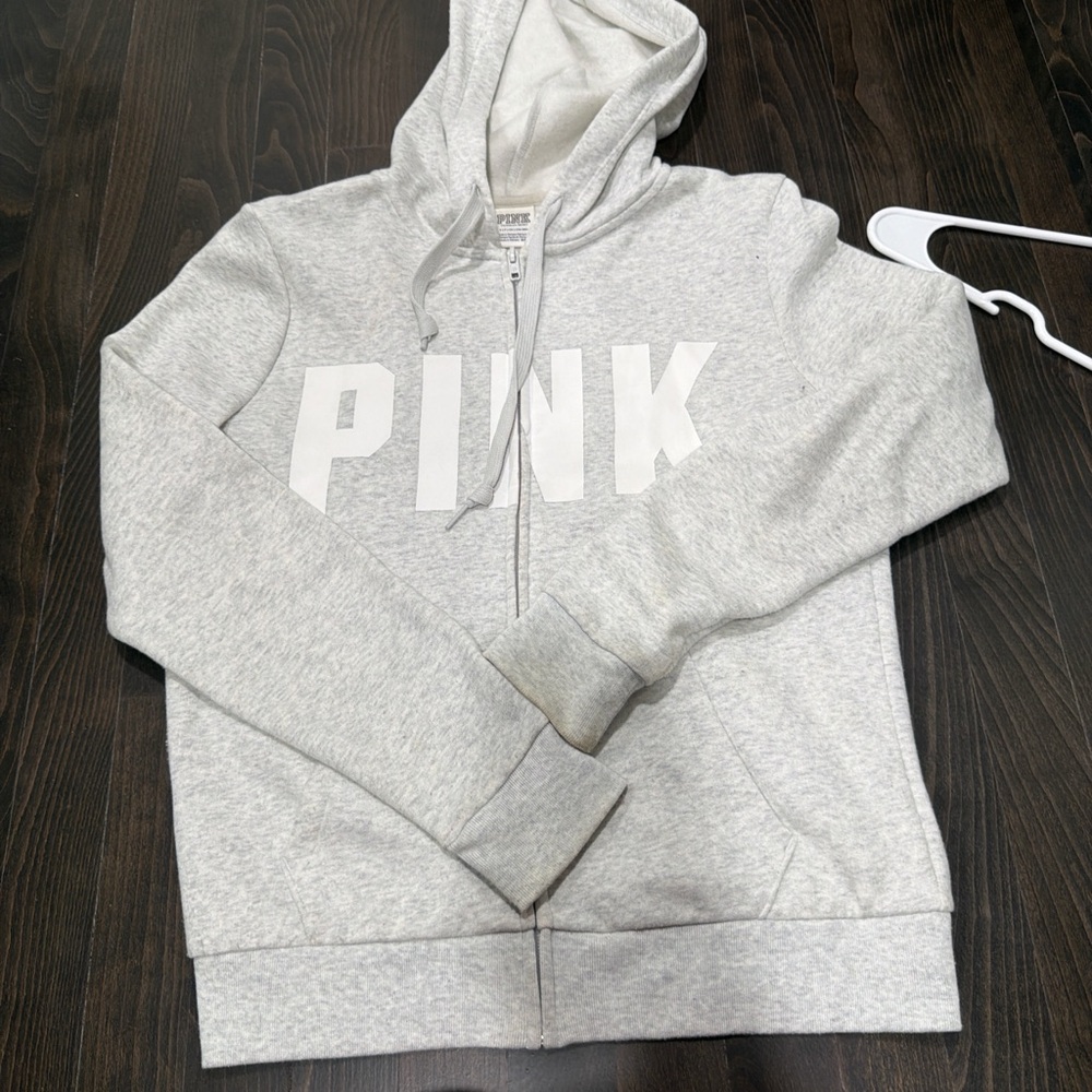 PINK Victoria's Secret Light Gray Zip-Up Hoodie